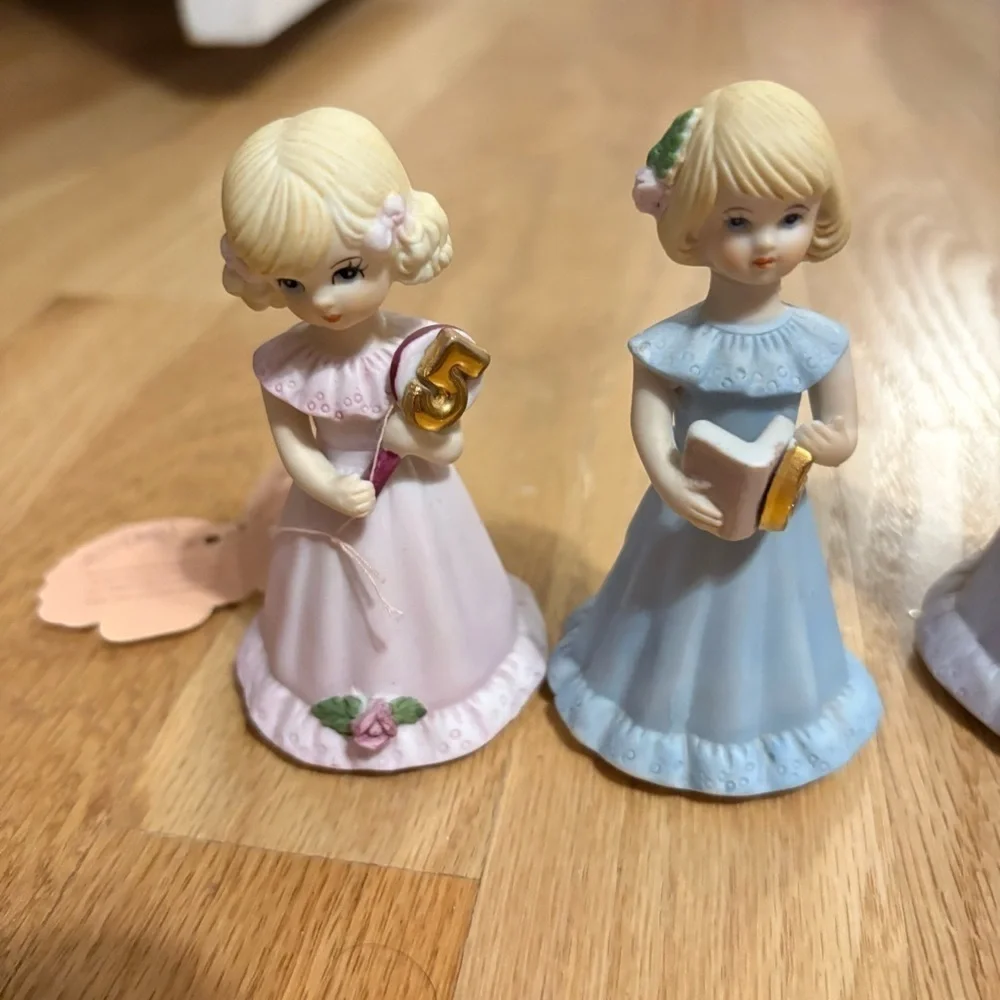 Vintage Enesco Growing Up Girls Porcelain Dolls 5 6 8 Birthday Blonde Blue Pink